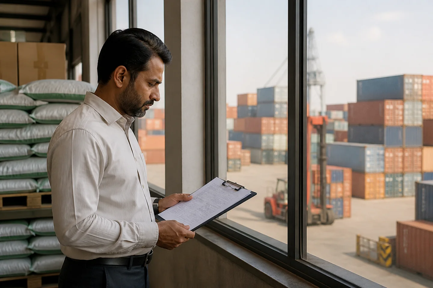 JFT Agro editorial image showing bill of lading review at an export terminal