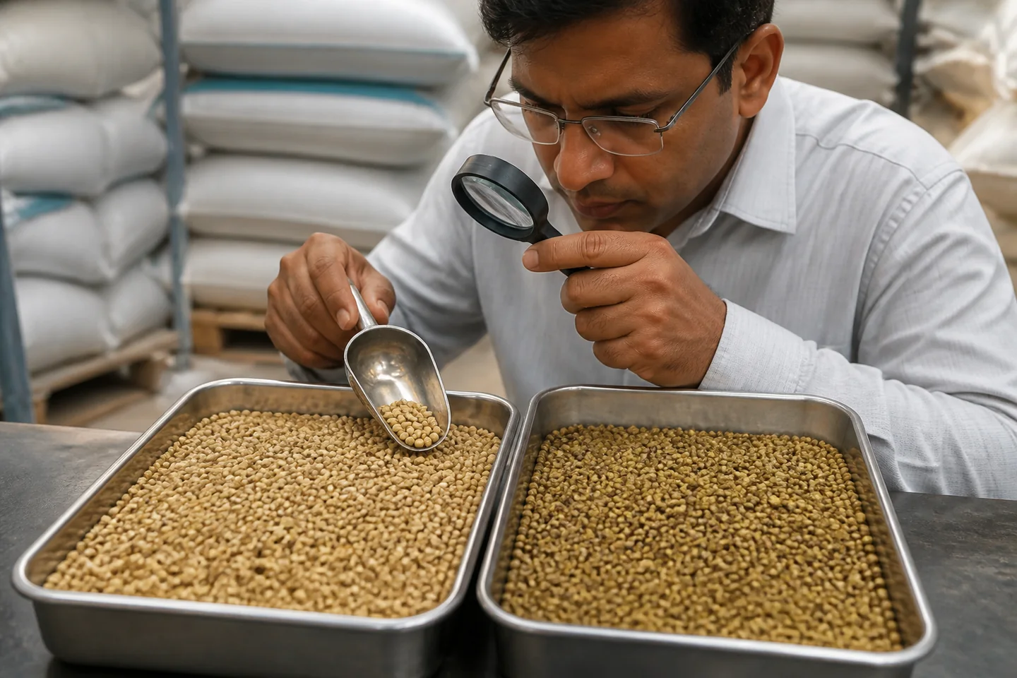 JFT Agro editorial image showing coriander seed quality inspection