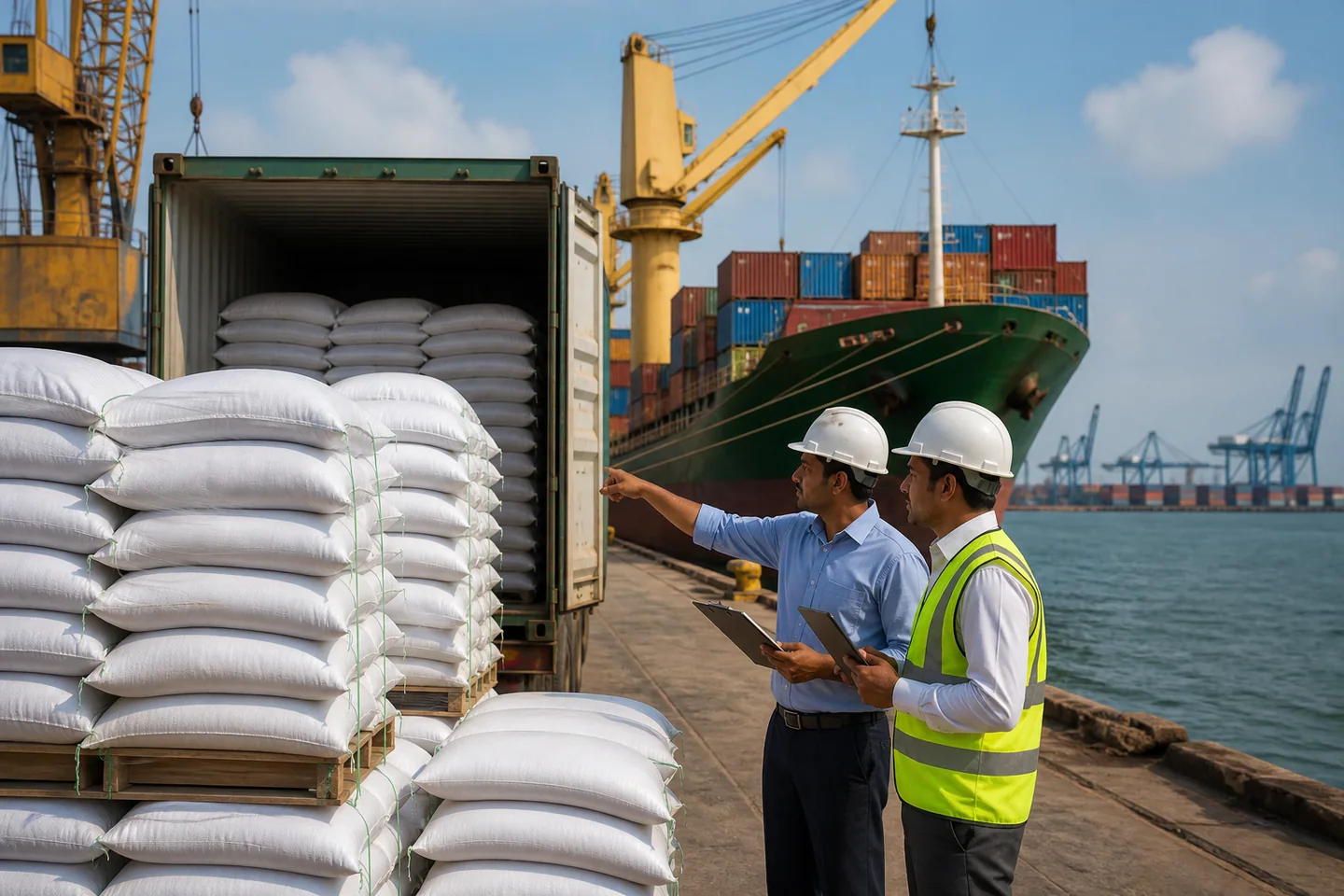 JFT Agro editorial image showing regional rice cargo at an Indian port