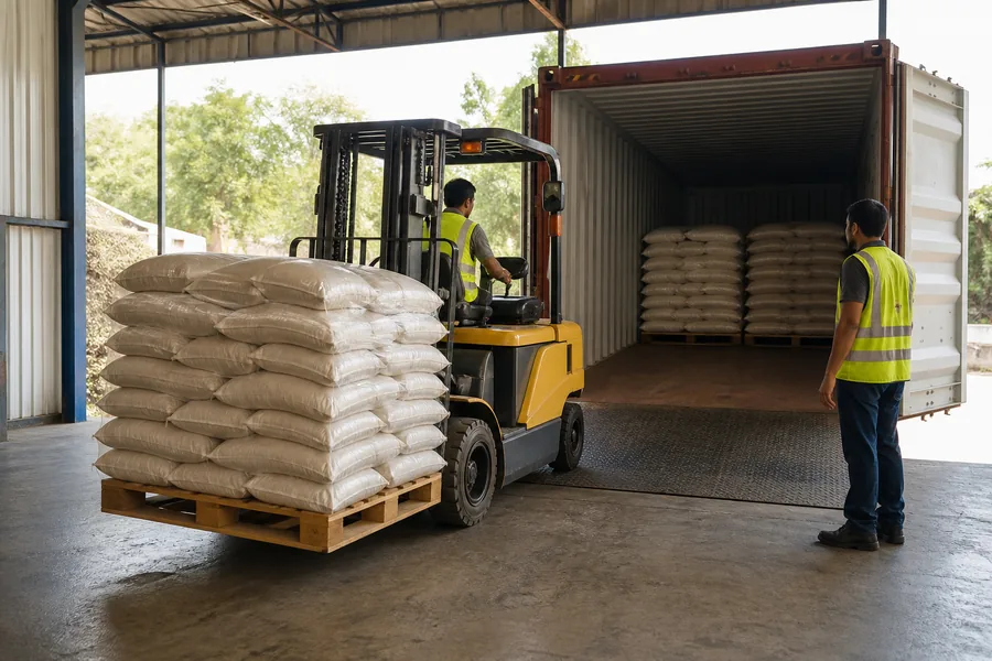 Representative warehouse container-loading workflow with palletized cargo